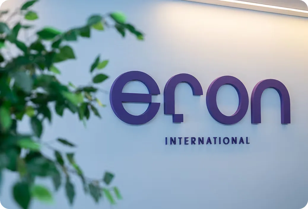 Eron International sign at the company offices